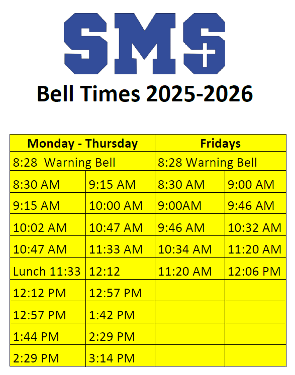 SMS Bell Times 25 26